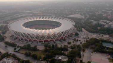 India, Delhi - 20.02.2019: Sportive stadium, Aerial drone 4k footage