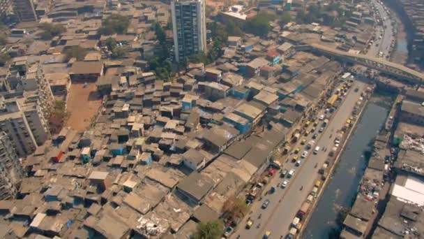 Mumbai Hindistan Dharavi Gecekonduları Insansız Hava Aracı Görüntüleri — Stok video