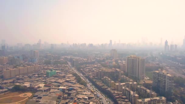 Flygfoto Över Mumbai Indien Dharavi Slumområden Drönare Bilder — Stockvideo
