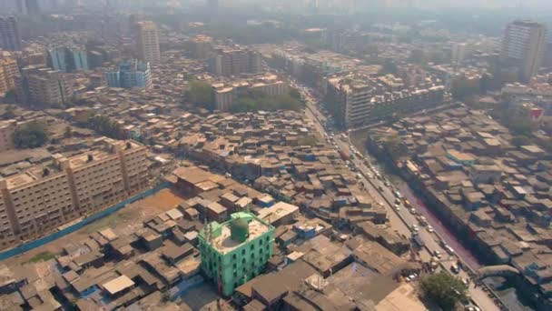 Luftaufnahme Von Mumbai Indien Slums Von Dharavi Drohnenaufnahmen — Stockvideo