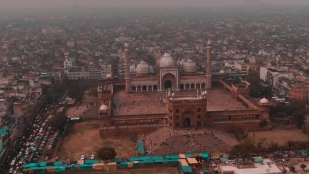 印度新德里 Jama Masjid清真寺4K无人驾驶飞机视频 — 图库视频影像