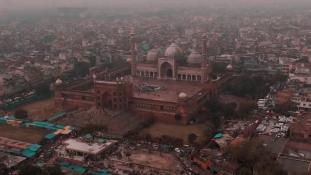 New Delhi Indien Jama Masjid Moské Antenn Drönare Video — Stockvideo