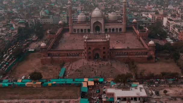 New Delhi India Jama Masjid Mosque Air Drone Video — стокове відео