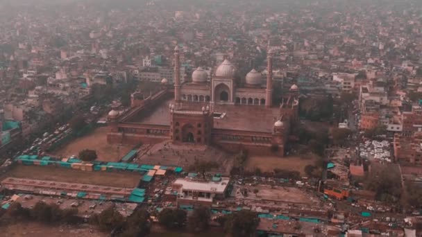 Νέο Δελχί Ινδία Τζάμα Masjid Τζαμί Εναέρια Drone Βίντεο — Αρχείο Βίντεο