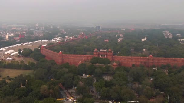 Czerwony Fort Delhi Indie Zdjęć Dronów Lotniczych — Wideo stockowe