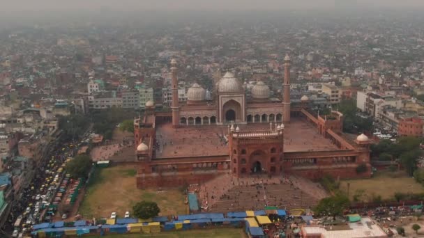 New Delhi India Jama Masjid Moskee Luchtfoto Drone Video — Stockvideo
