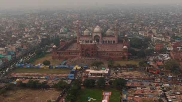 Yeni Delhi Hindistan Jama Mescidi Camii Insansız Hava Aracı Videosu — Stok video