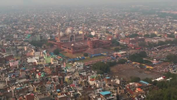 New Delhi India Jama Masjid Mosque Aerial Drone Video — Stock Video