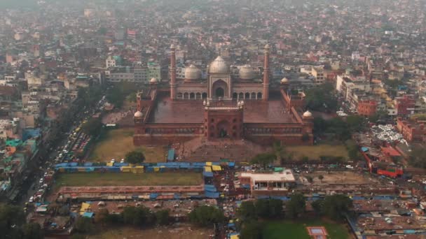Yeni Delhi Hindistan Jama Mescidi Camii Insansız Hava Aracı Videosu — Stok video