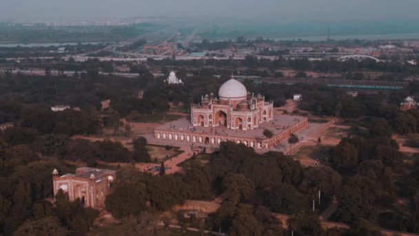 Túmulo Humayun Delhi Índia Imagens Drones Aéreos — Vídeo de Stock