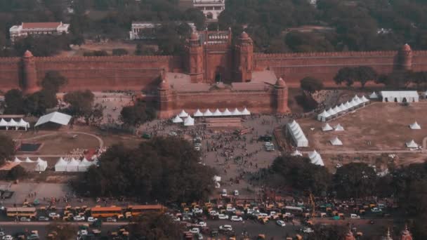Rode Fort Delhi India Luchtfoto Drone Beelden — Stockvideo
