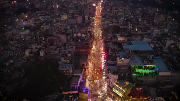 Letecký Pohled Město Jaipur Noci Indie Rajasthan Letecké Drone Záběry — Stock video