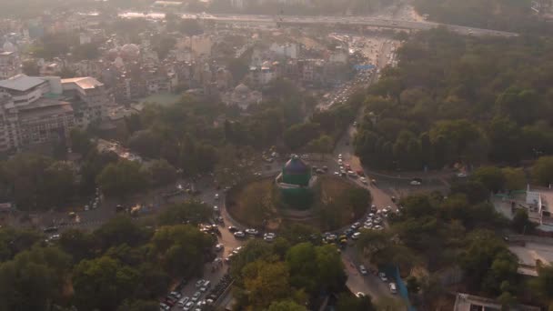 Delhi Bâtiment Antique Dans Centre Ville Drone — Video