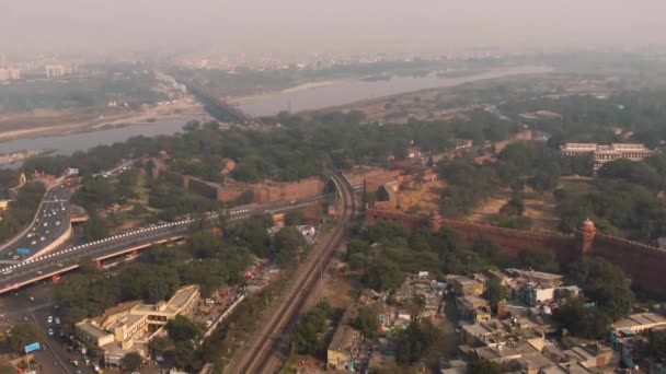 Δελχί Ινδία Ναός Akshardham Εναέρια Drone Πλάνα — Αρχείο Βίντεο
