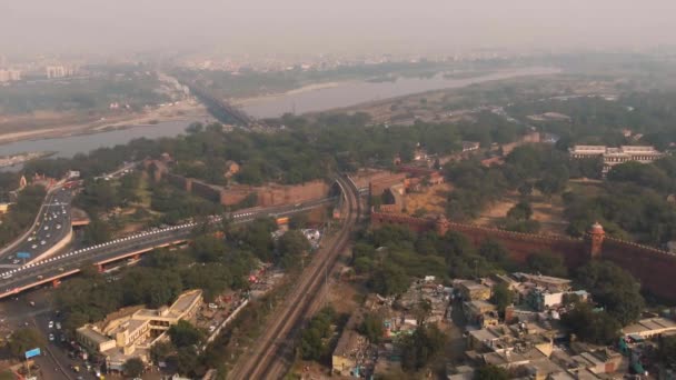 Delhi Indien Akshardham Templet Antenn Drönare Bilder — Stockvideo