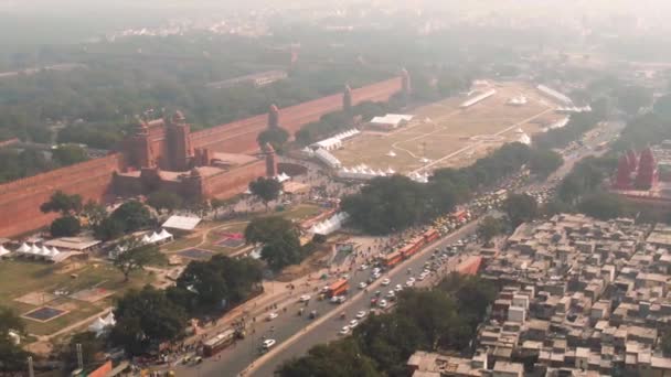 Delhi India Akshardham Tempel Luchtfoto Drone Beelden — Stockvideo