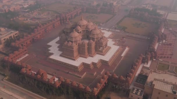 Delhi Indien Der Akshardham Tempel Aus Der Luft Drohnenaufnahmen — Stockvideo