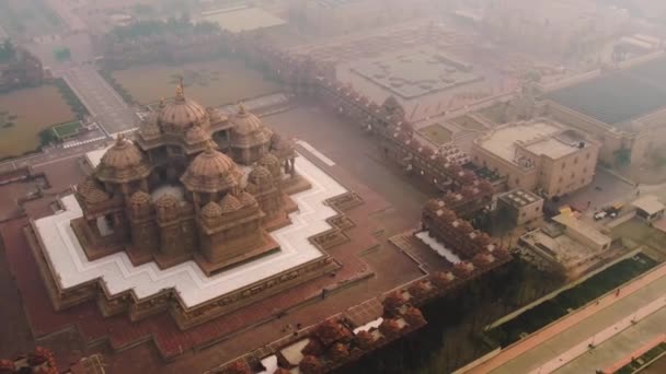 Delhi Indien Der Akshardham Tempel Aus Der Luft Drohnenaufnahmen — Stockvideo