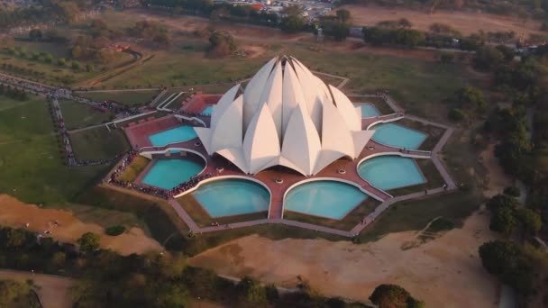 India New Delhi October 2019 Lotus Temple Bahai Aerial — ストック動画