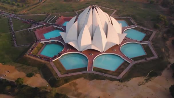 India New Delhi October 2019 Lotus Temple Bahai Aerial — ストック動画