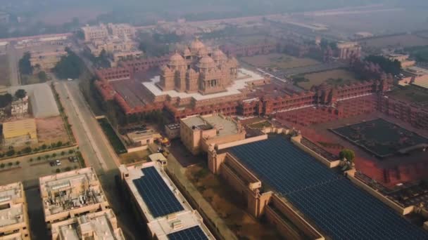 Delhi Indien Der Akshardham Tempel Aus Der Luft Drohnenaufnahmen — Stockvideo