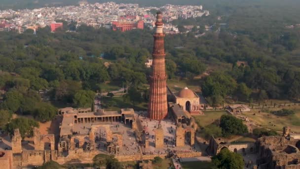 Qutb Minar India Delhi Aerial Vista Aerea — Video Stock