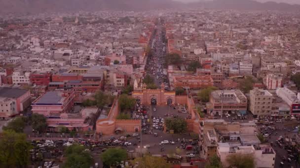 Jaipur Růžová Městská Brána Indie Rajasthan Letecké Drone Záběry — Stock video