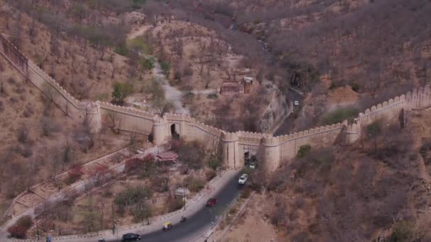Jaigarh Fortification Wall Jaipur Aerial Drone — Stock Video