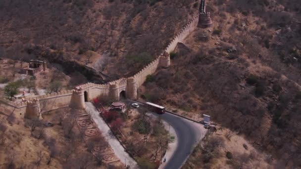 Джайгархская Крепостная Стена Джайпур Беспилотник — стоковое видео
