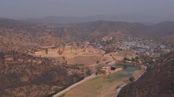 Fuerte Amber Jaipur India Vídeo Aéreo Drone — Vídeos de Stock