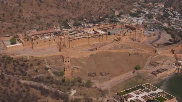 Fuerte Amber Jaipur India Vídeo Aéreo Drone — Vídeos de Stock