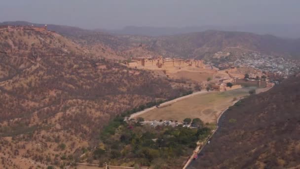 Fort Amber Jaipur Indie Wideo Dronem Powietrznym — Wideo stockowe