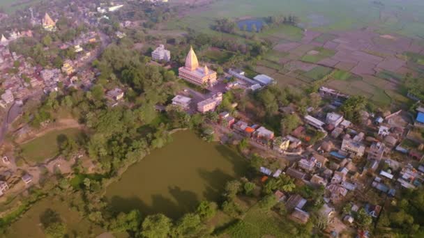 Vista Aérea Del Templo Iskcon Amanecer Ekachakra India — Vídeo de stock