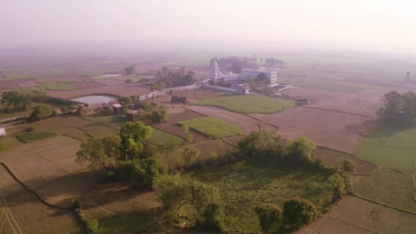 Aerial View Iskcon Temple Sunrise Ekachakra India — Stock Video