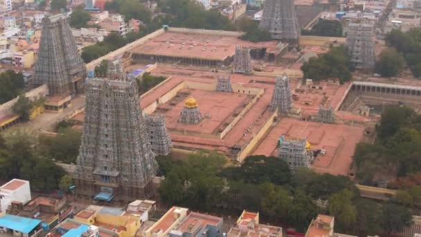 South India Holy Temple Gopuram Srirangam Trichi India Air View — стоковое видео