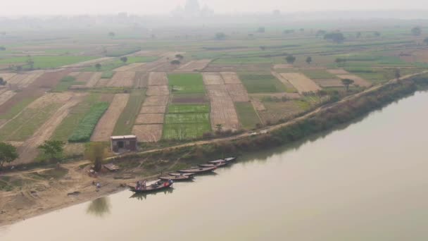 Vrindavan India March 2019 People Ganga River Aerial Drone — Stock Video