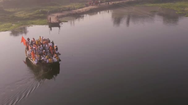Маяпур Индия Марта 2019 Года Крестный Ход Кришнаитов Лодке Реке — стоковое видео