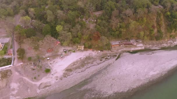 Widok Lotu Ptaka Rzeki Architektury Devprayag Indie Dron Powietrzny — Wideo stockowe