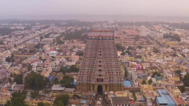 Южноиндийский Холи Искушение Гопурам Шрирангам Тричи Индия Вид Воздуха — стоковое видео