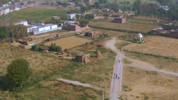 Índia Campos Agrícolas Vista Aérea Aldeia Drone — Vídeo de Stock