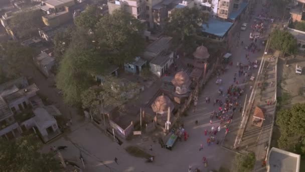 Farbschlacht Beim Holi Festival Indien Luftaufnahme — Stockvideo