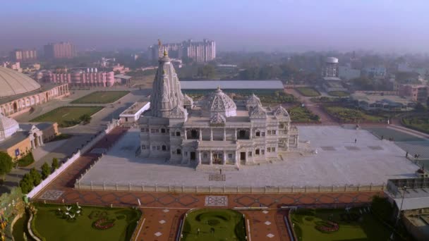 Haas Krishna Tempel Vrindavan India Lucht Drone — Stockvideo