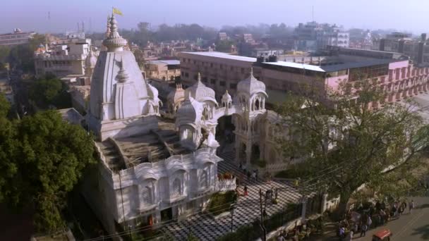 Haas Krishna Tempel Vrindavan India Lucht Drone — Stockvideo