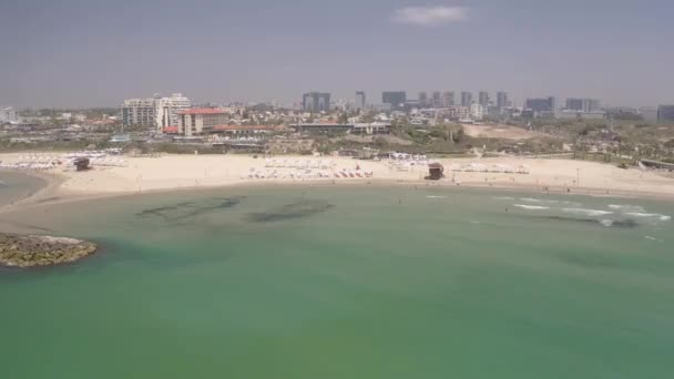 Tel Aviv Pláž Letecké Drone Záběry Nehodnocené Byt — Stock video