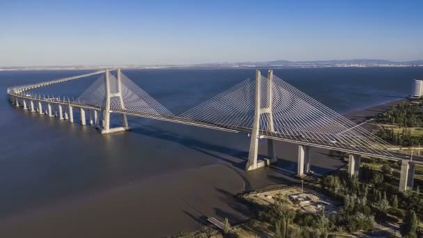 Most Vasco Gama Lisabonu Portugalsko Anténní Dron — Stock video