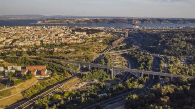 Portekiz, Avrupa 'da şehir manzarası, 4k hava aracı görünümü