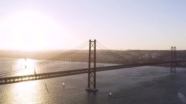 April Bridge Lisbon Portugal Sunny Day Aerial Drone — Stock Video