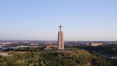 Lisbon, Portugal - May 22, 2018: Aerial 4k drone view Sanctuary of Christ the King, Cristo Rei