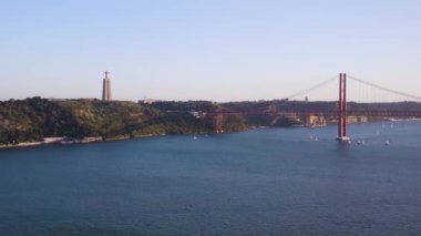Lisbon, Portugal - May 22, 2018: Aerial 4k drone view Sanctuary of Christ the King, Cristo Rei