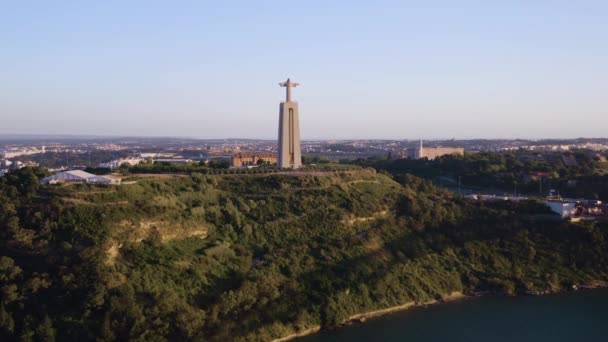Lisbon Portugal May 2018 Aerial Drone View Sanctuary Christ King — стоковое видео